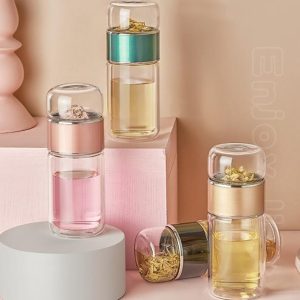 Double Wall Glass Tea Separator Bottle with Filter Tea Infuser Bottles