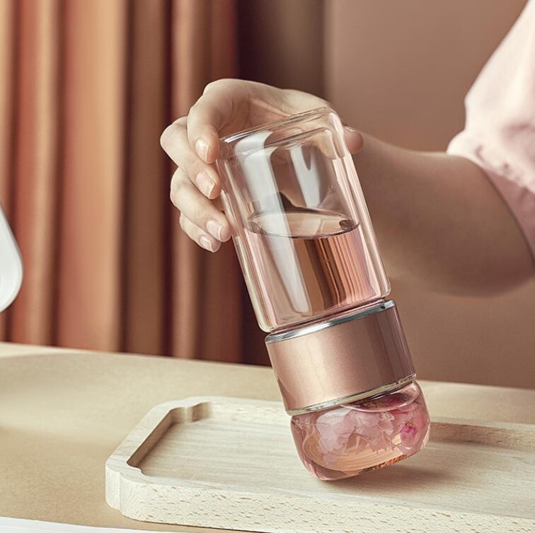 Double Wall Glass Tea Separator Bottle with Filter Tea Infuser Bottles - 图片 3