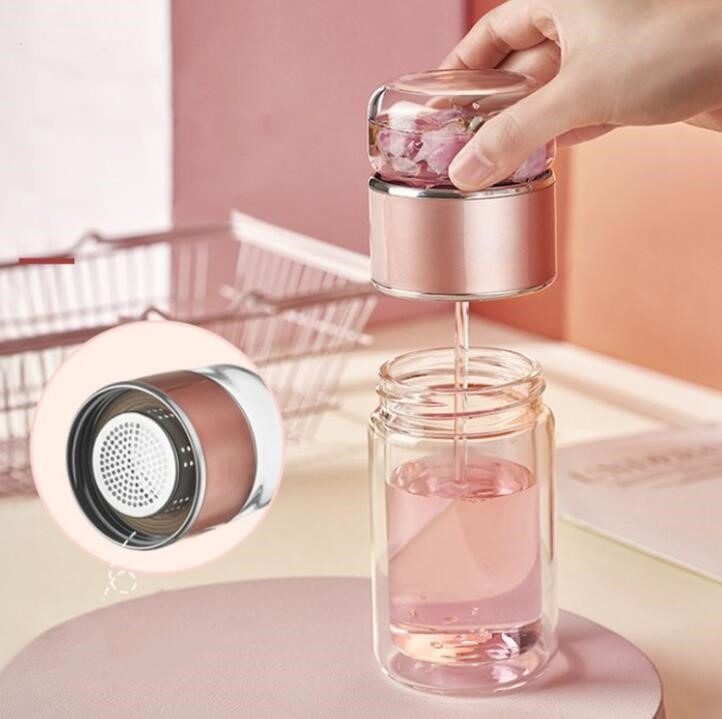 Double Wall Glass Tea Separator Bottle with Filter Tea Infuser Bottles - 图片 4
