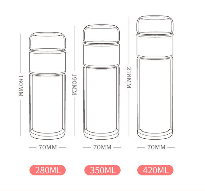Double Wall Glass Tea Separator Bottle with Filter Tea Infuser Bottles - 图片 6