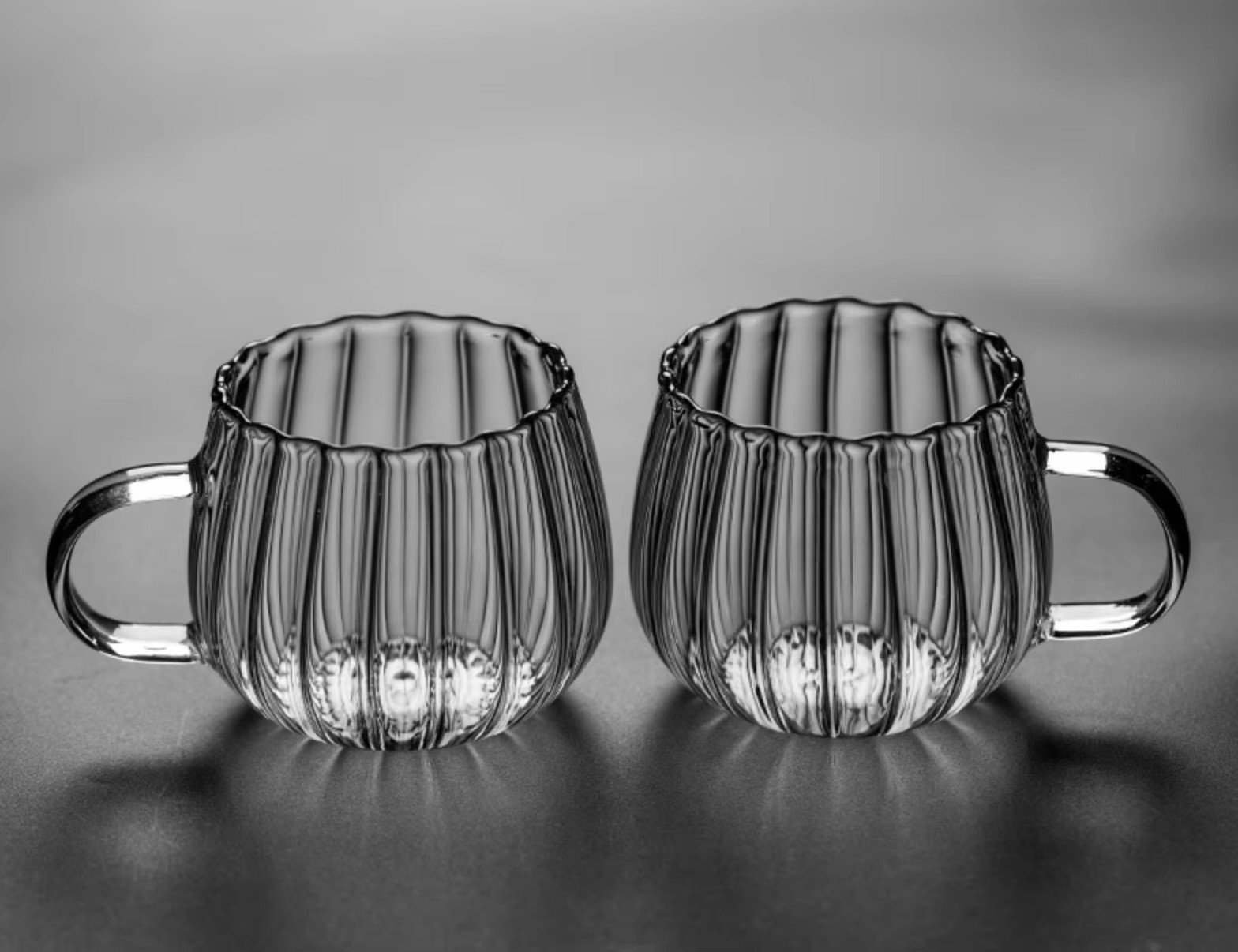 350ML Pumpkin Shape Glass Coffee Cup With Handle Striped Glass Cup - 图片 5