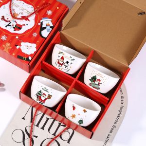 Christmas Ceramic Bowls and Plates Set with Gift Box