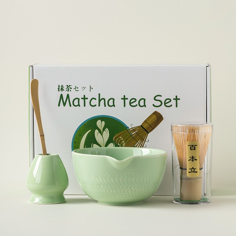 Ceramic with Spout Bowl Holder Whisk Matcha Tea 4cs Set - 图片 3