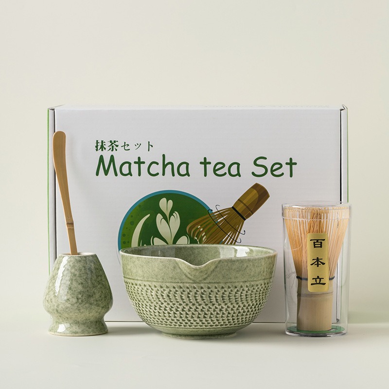 Ceramic with Spout Bowl Holder Whisk Matcha Tea 4cs Set - 图片 2