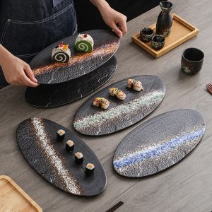 Restaurant Hotel Ceramic Sushi Plate Dinnerware Oval Shallow Plate