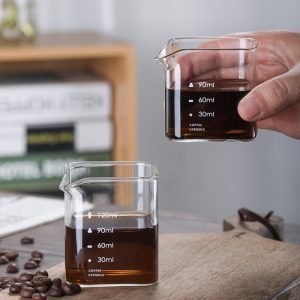 High Borosilicate Square Glass Espresso Coffee Measuring Cup