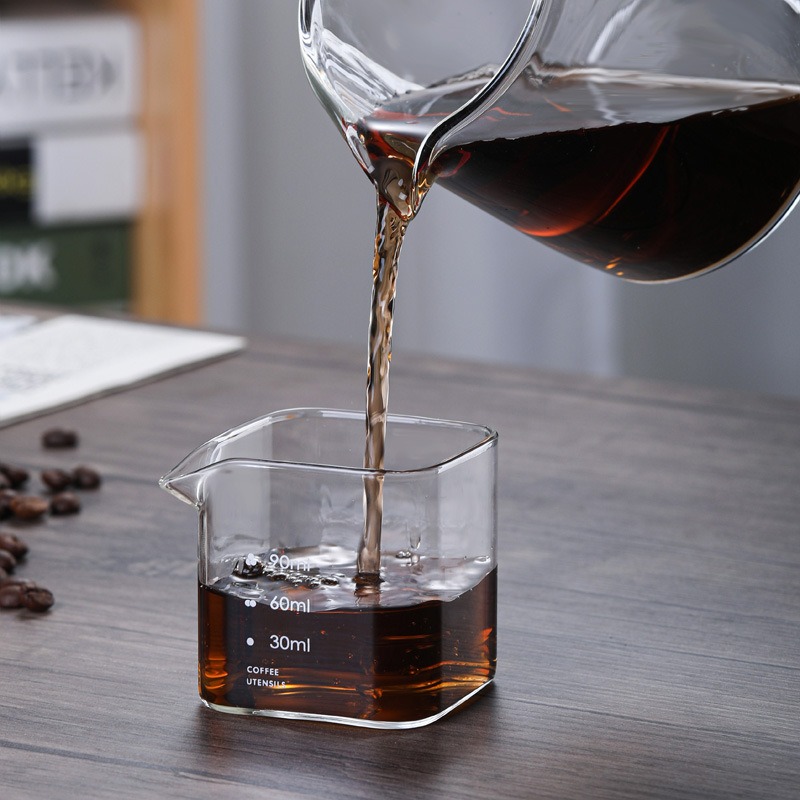 High Borosilicate Square Glass Espresso Coffee Measuring Cup - 图片 3