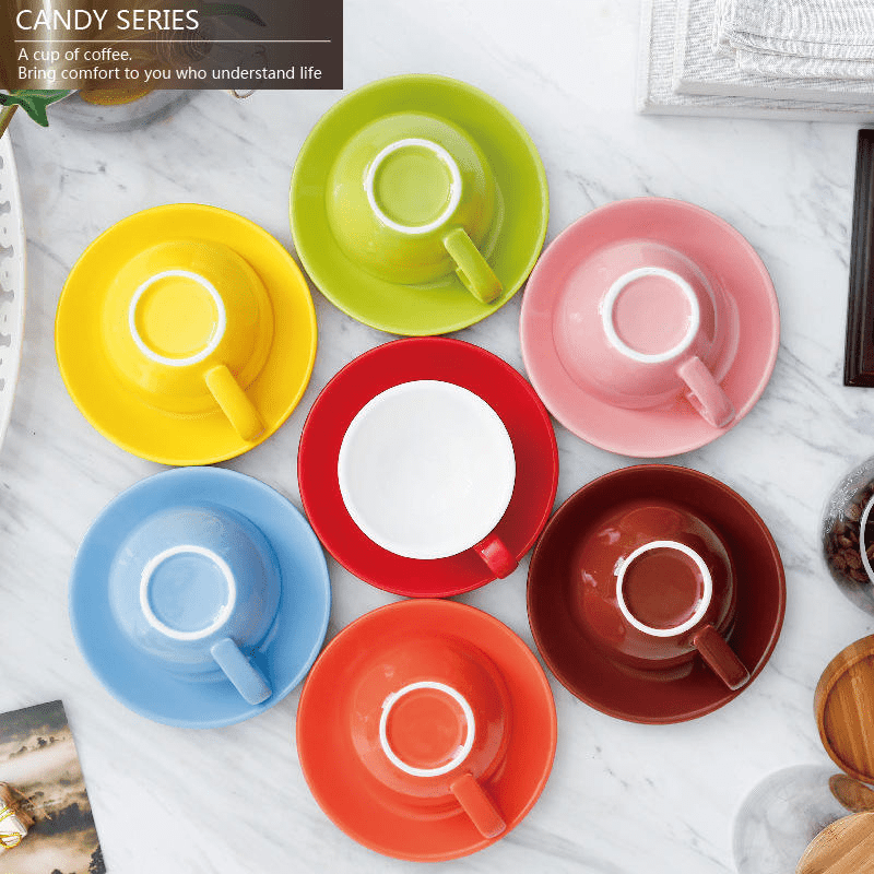 Ceramic Cappuccino Latte Coffee Mug Cups with Saucers Set 300ml - 图片 2