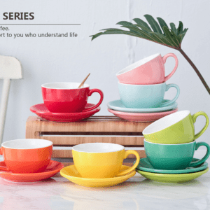 Ceramic Cappuccino Latte Coffee Mug Cups with Saucers Set 300ml
