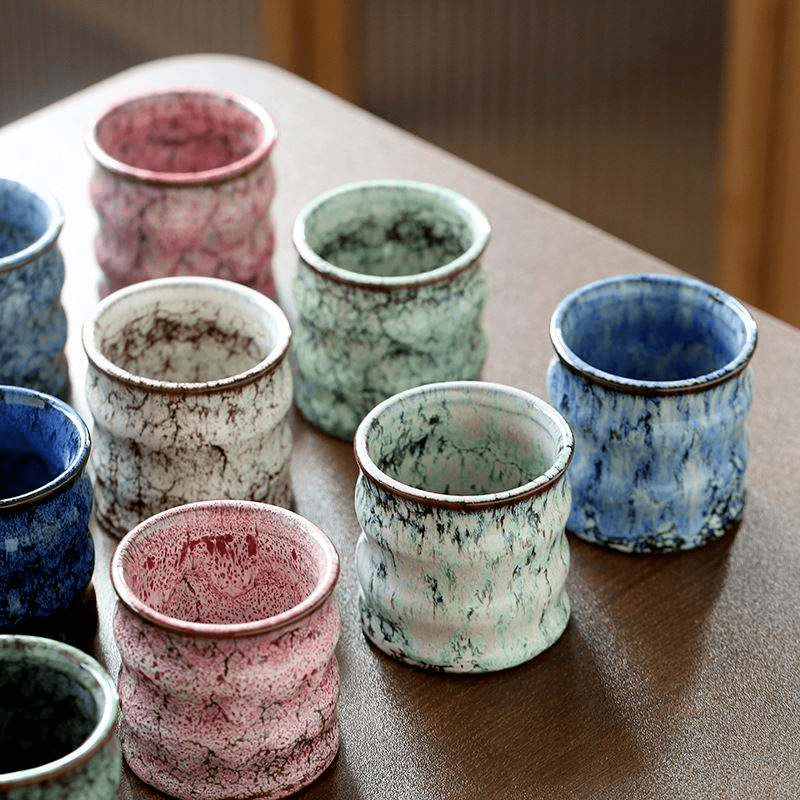 Creative Kiln Transformed Floral Glaze Handmade Bamboo Knot Ceramic Coffee Tea Cup - 图片 3