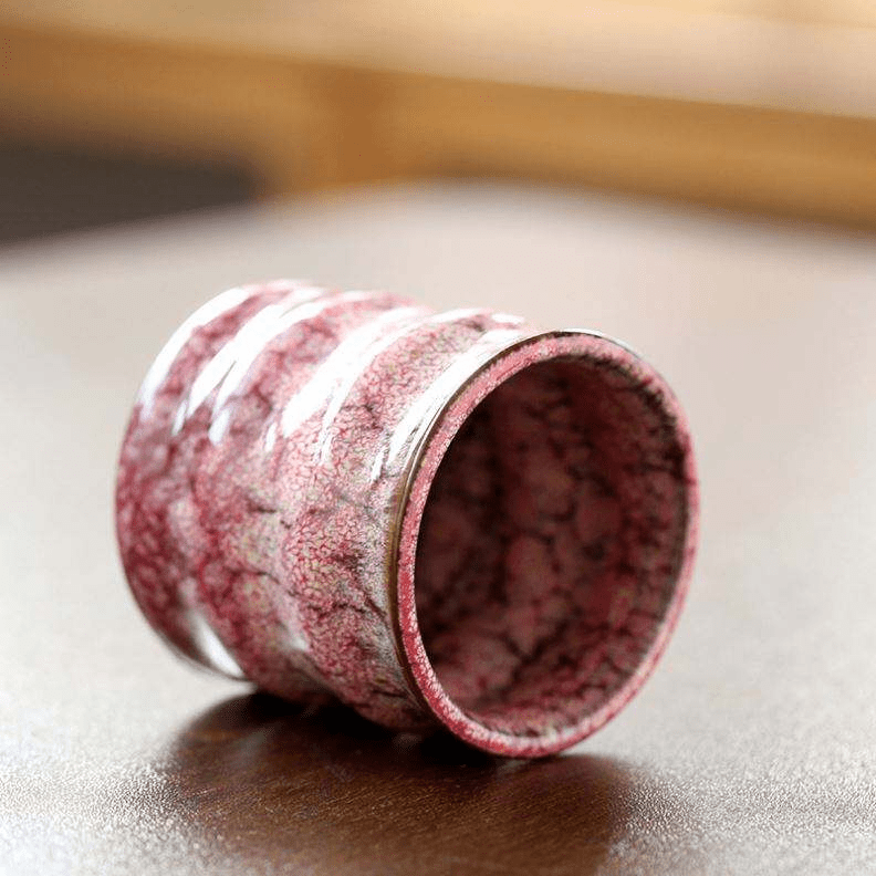 Creative Kiln Transformed Floral Glaze Handmade Bamboo Knot Ceramic Coffee Tea Cup - 图片 2