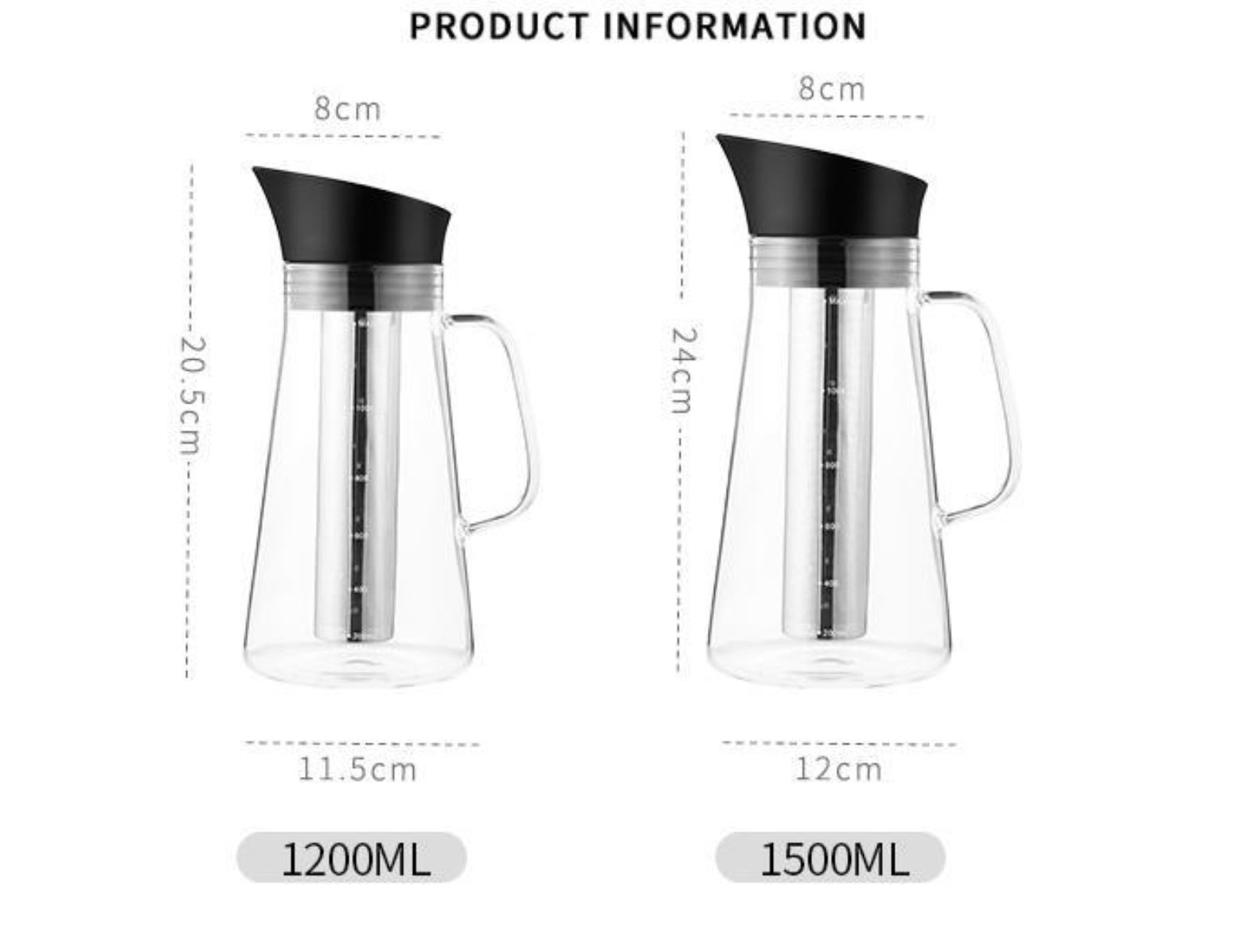 High Borosilicate Cold Brew Cold Coffee Maker Glass Coffee Tea Pot with Filter 1200ML/ 1500ML - 图片 5