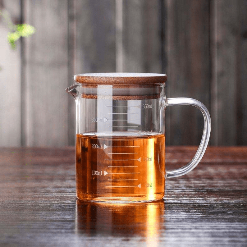 Heat-resisting Glass Measuring Scale Cup with Bamboo Lid - 图片 2