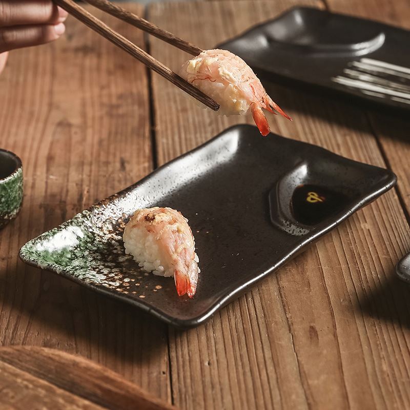Japanese Style 8 Inch Ceramic Sushi and Dumpling Serving Plate
