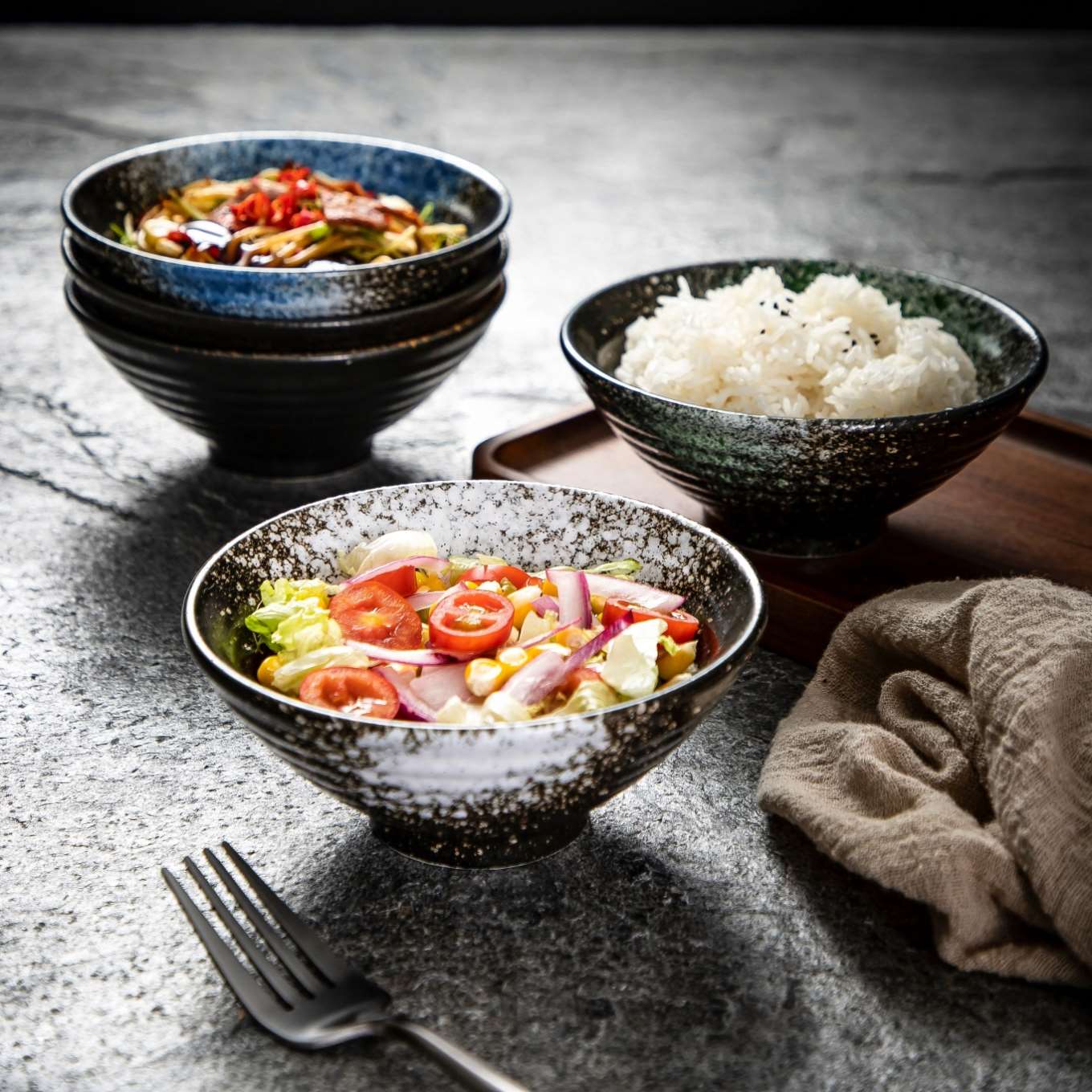 Ceramic Retro High Footed Rice Bowl 5 Inch