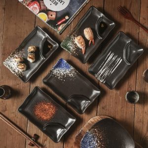 Japanese Style 8 Inch Ceramic Sushi and Dumpling Serving Plate
