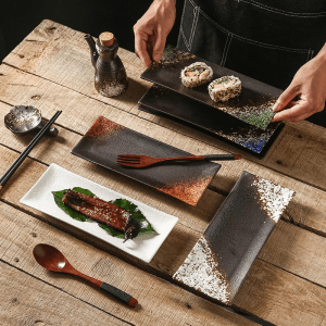 Restaurant Hotel Ceramic Sushi Plate Rectangle Dessert Plates 10inch
