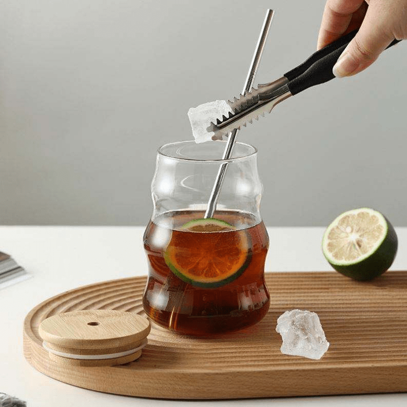 High Borosilicate Glass Striped Coffee Cup with Bamboo Lid and Glass Straw 500ml - 图片 3