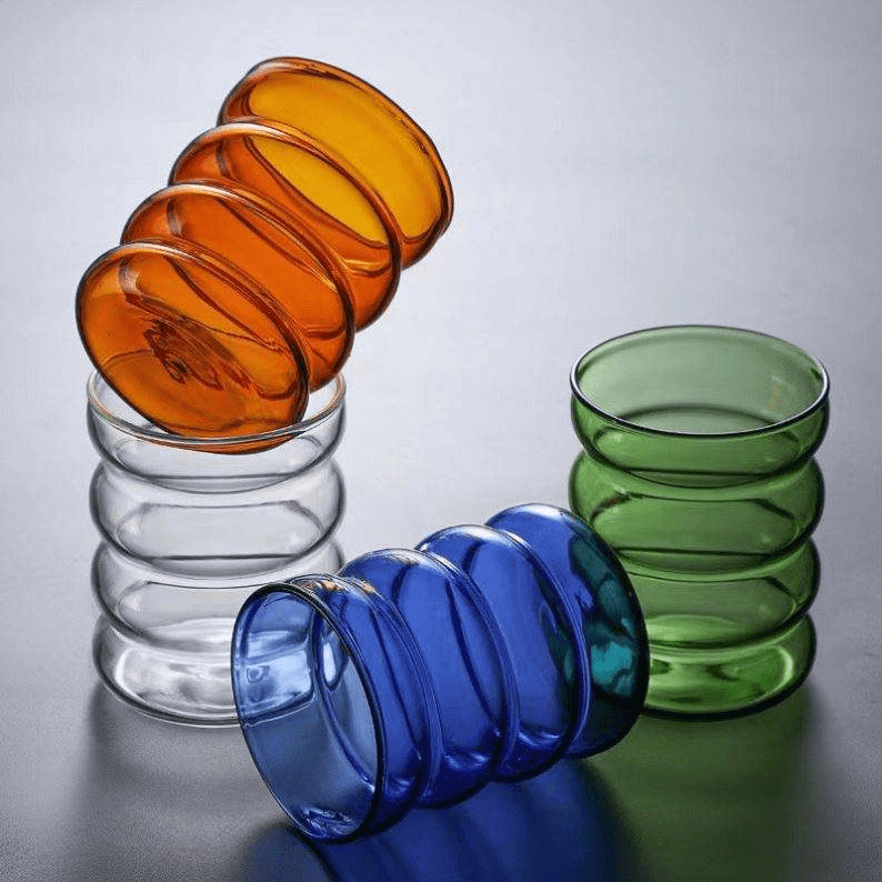 Wholesale Corrugated Colored Glass Milk Tea Cups Cute Spiral Coffee Cups - 图片 2